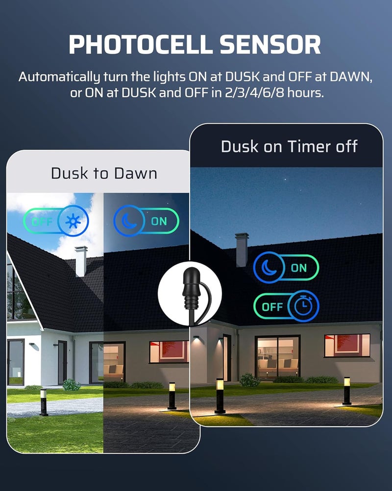 DEWENWILS 300W DC Low Voltage Landscape Transformer with 2 Zones, Photocell Sensor & Timer, Outdoor Low Voltage Transformer, Landscape Lighting Transformer for Spot Light Steplight - Image 4